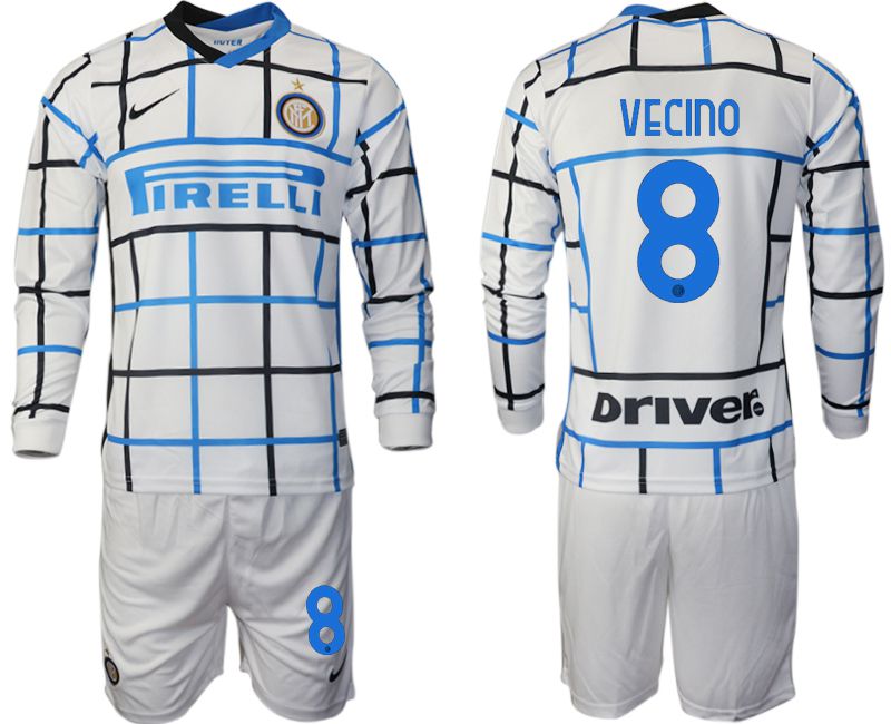 Men 2020-2021 club Inter milan away long sleeve #8 white Soccer Jerseys
